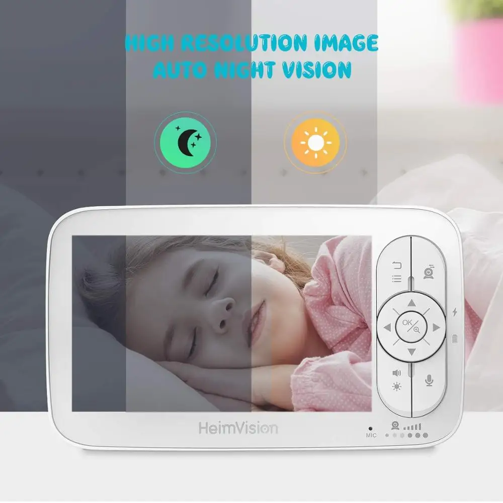 Babyphone vidéo sans fil, écran HD 720p, avec caméra et vision nocturne, capteur de température et de sommeil, pour bébé/nounou