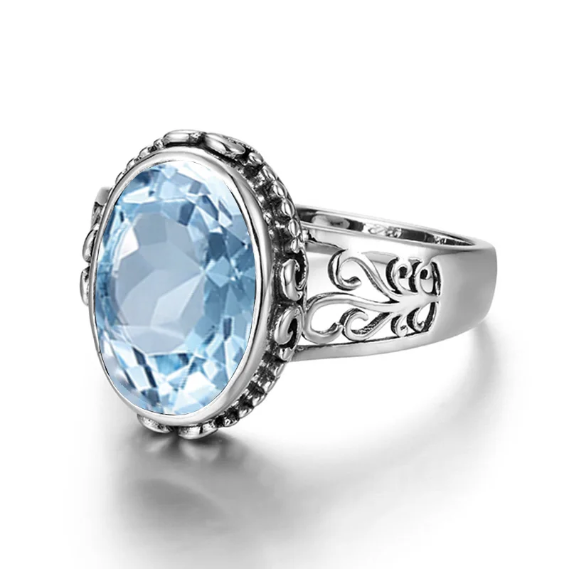 Klassische Vintage Silber 925 Aquamarin Ring Frau Massiven Stein 10*14mm Hypoallergen Party Weibliche Schmuck zubehör Geschenk 2025 – Detail 3