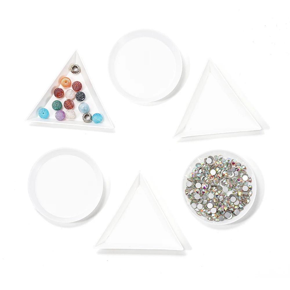 10pcs Round Triangle Plastic Rhinestone Nail Art Box Plate Tray Holder Storage Container Jewelry Glitter Cup Manicure Tool