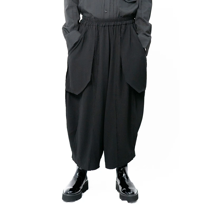 New casual wide-leg culottes, 27-44! Black oversized men's pants