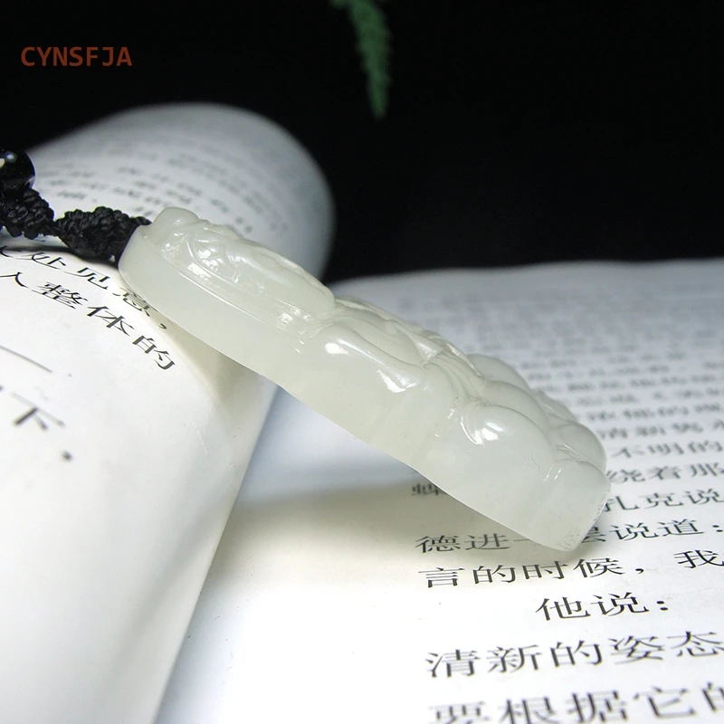 CYNSFJA nuevo Real raro certificado Natural Hetian visón-grasa nefrita amuletos de la suerte colgante de Jade Guanyin tallado a mano de alta calidad