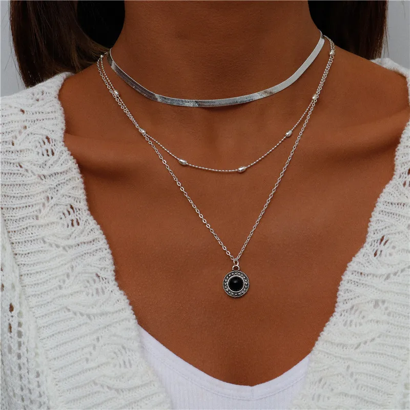 Tenande Bohemian Mehrschichtige Halskette für Frauen Vintage Wassertropfen Münze Stern Mond Anhänger Halskette Geometrisches Collier Collares – Detail 27