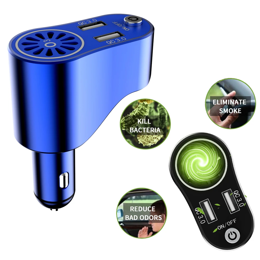 Multifunction Car Air Purifier Ionizer w/ Dual USB Charger Smoke Odor Eliminator Personal Negative Ion Air Freshener