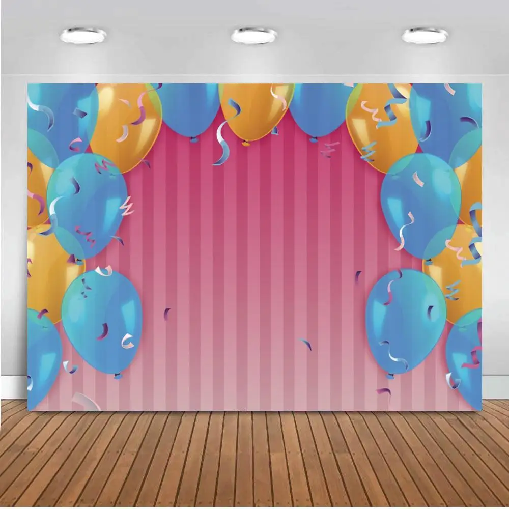 Arch bridge Shape Balloons Striped Curtain Photo Backgrounds Cake Birthday Party Celebration Host Stage Backdrops Photography