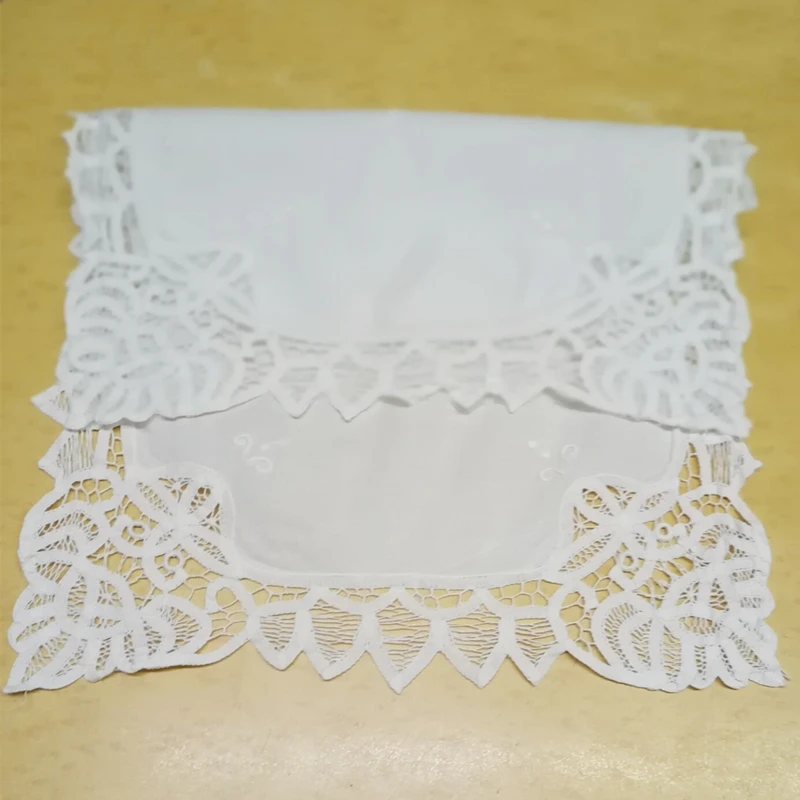 Napperons de Table en coton blanc 14x20 pouces, Set de 12 mouchoirs, napperons en dentelle faits à la main, pour un dîner élégant