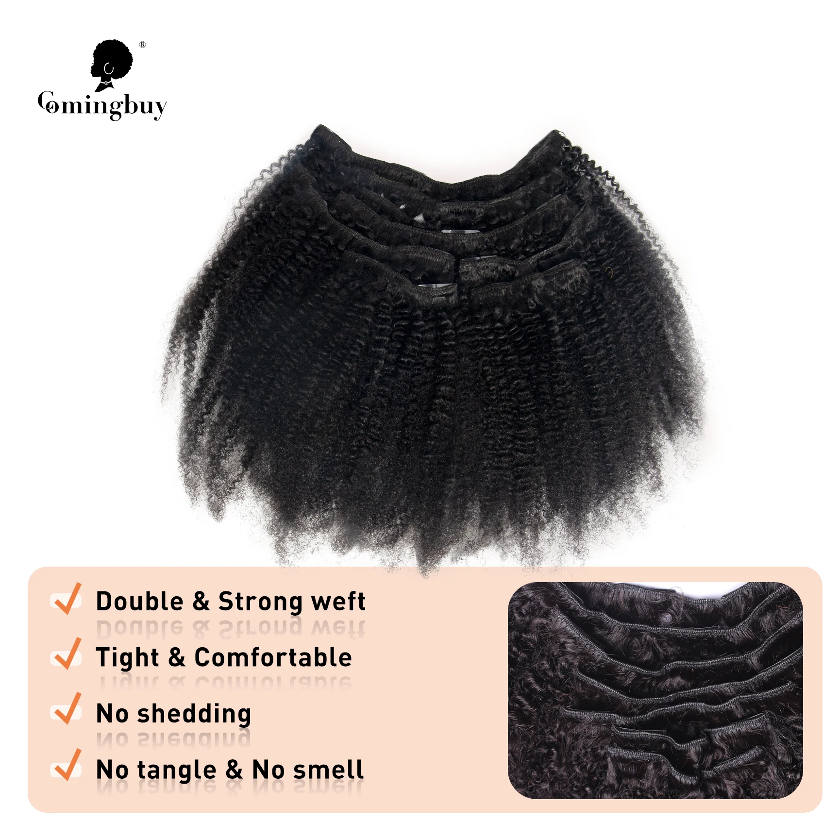 Comingbuy-Extensions de cheveux afro crépus bouclés à clip, cheveux humains brésiliens Remy, 100% cheveux naturels, 4B 4C