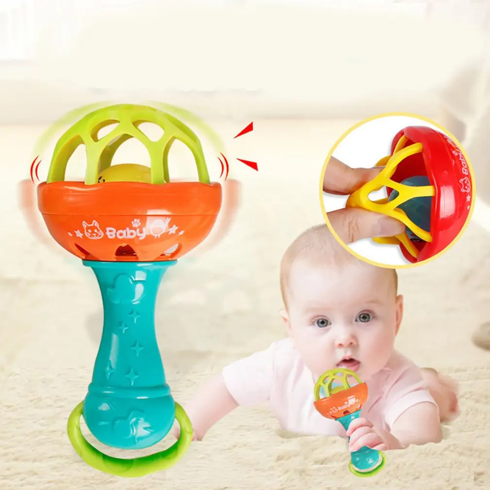 1pcs Rocking Hammer Hand Holding Bell Baby Soft Rubber Teether Rattle Rod Multi-functional Baby Rattle Stick With Teether
