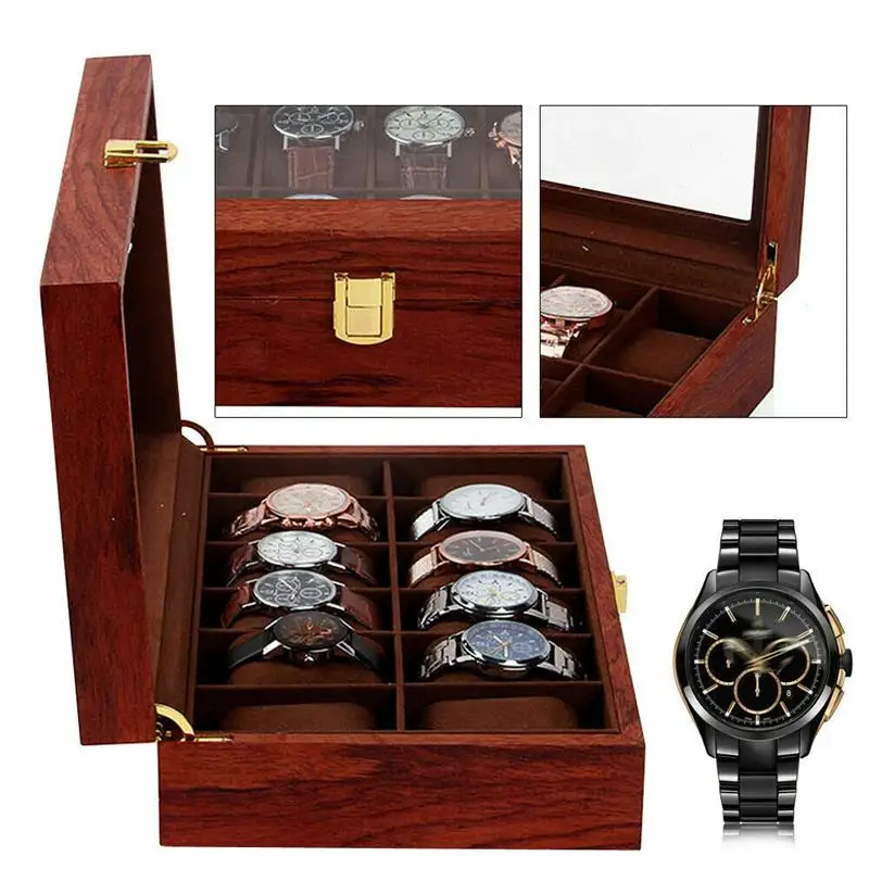 

12 Slot Men Watch Box Wooden Luxury Display Box Organizer Jewelry Storage Vintage Wooden Watch Box Display Organizer