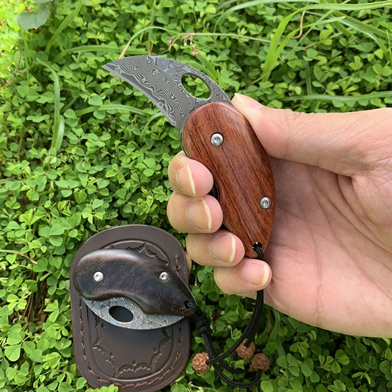 

Kitchen tools Outdoor wooden handle Sharp folding knife mini penguin shape Damascus steel blade outdoor DEC tools