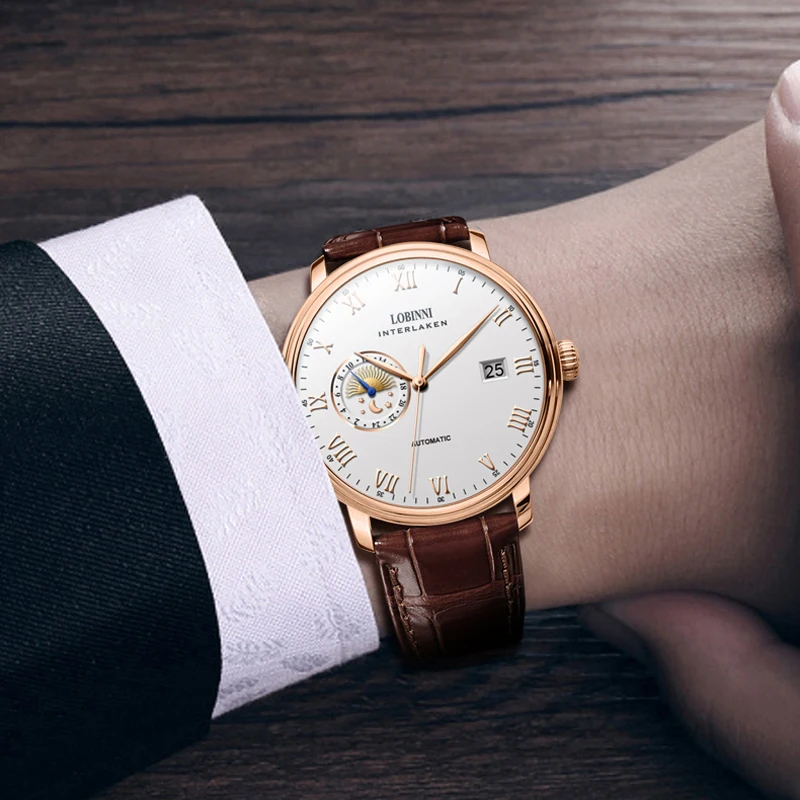 LOBINNI Luxury MIYOTA Movement Waterproof Calendar Minimalist Design Genuine Leather Mens Automatic Watches Top Brand Luxury