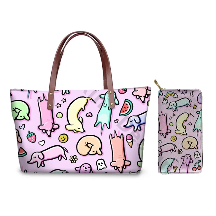 

Luxury Handbags Women Bags Designer Tote Cartoon Sausage Dog Print Female Fashion Shoulder Bags Cute Clutchbag Bandolera Mujer