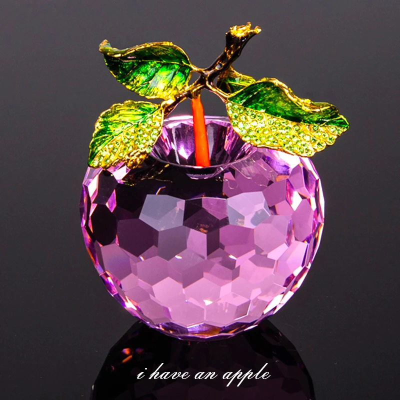 Crystal Faced Apple Paperweight Glass Apple Fruit Figurines Ornaments Crystal Crafts Christmas Gift Home Table Decor (6 colors)