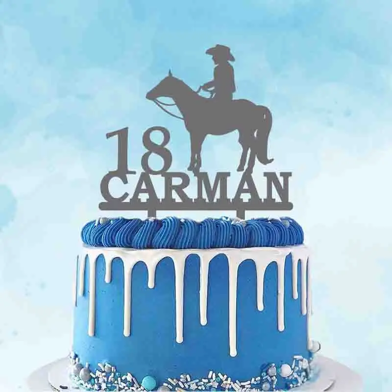 Personalized Riding Cake Topper Custom Name Age Man Riding Horse For Birthday Party Cake Decoration Topper