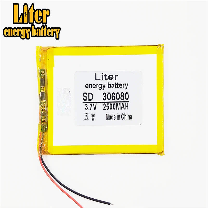 li-po 3.7V 2500mAh,[306080] PLIB; polymer lithium ion / Li-ion battery for SMART WATCH,GPS,mp3,mp4,cell phone,DVD,SPEAKER