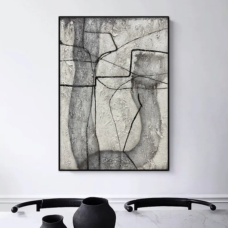 

100% Hand-Painted Handmade Gray Lines Oil Paintings Abstract Home Room Decoration Wall Pictures Christmas Gift Frameless