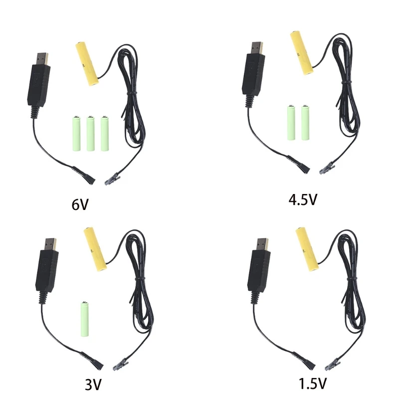 1.1m USB to 1.5V 3V 4.5V 6V AAA-4AAA Battery Eliminator Can Replace 1-4pcs 1.5V AAA Batteries for Toothbrush Lamp Toy