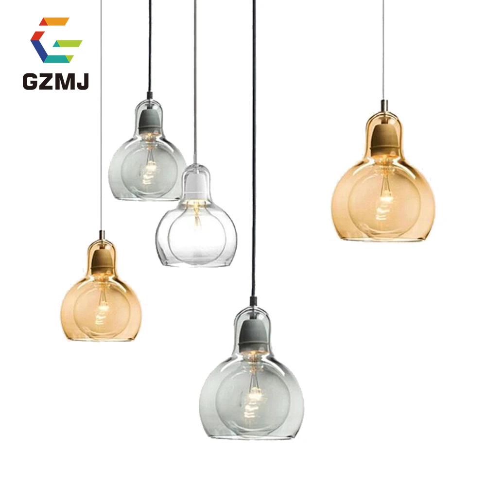 

GZMJ Coffee Bar Loift Vintage Hanging Amber Glass Lamp Hang Modern Lamp LED Light Bedroom Lampara Decoracion Lampara Colgante