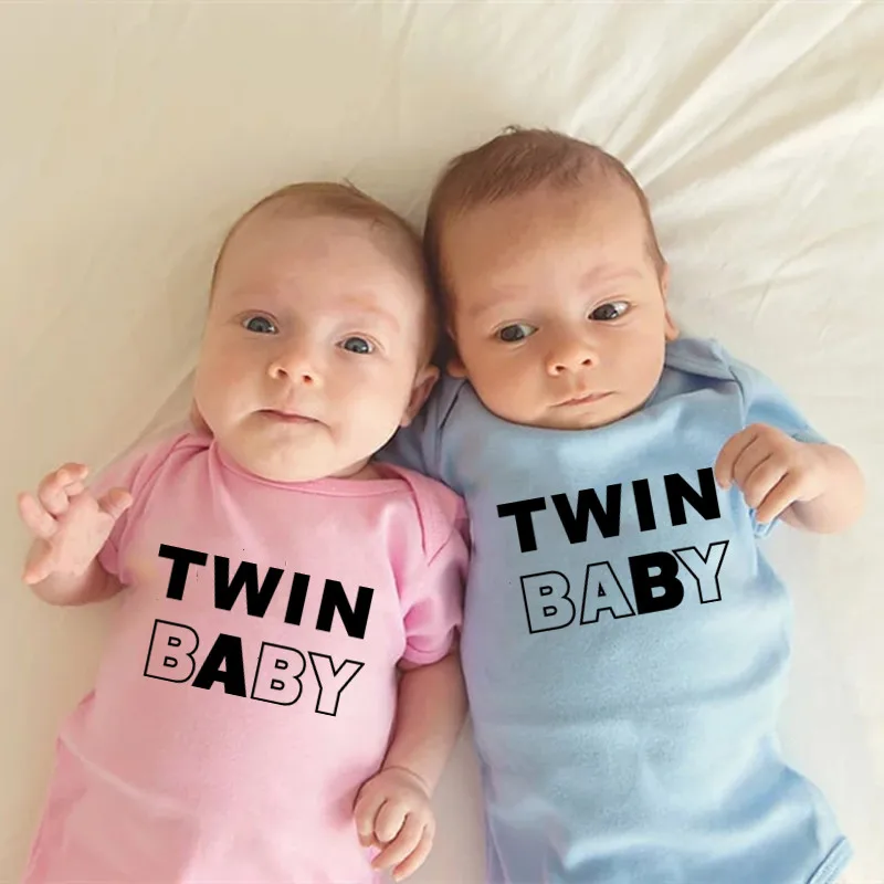 Funny Twin Baby A/B Baby Girls Boys Summer Cotton Short Sleeves Jumpsuit Twins Baby Bodysuits Unisex Clothes 0-24 Months