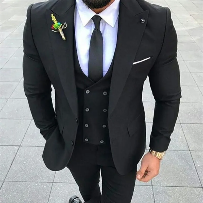 

Black Casual Mens Suit for Wedding Groom Tuxedos 3Pieces Wedding Suits For Men Formal Business Groomsman Suits(Jacket+Pant+Vest)