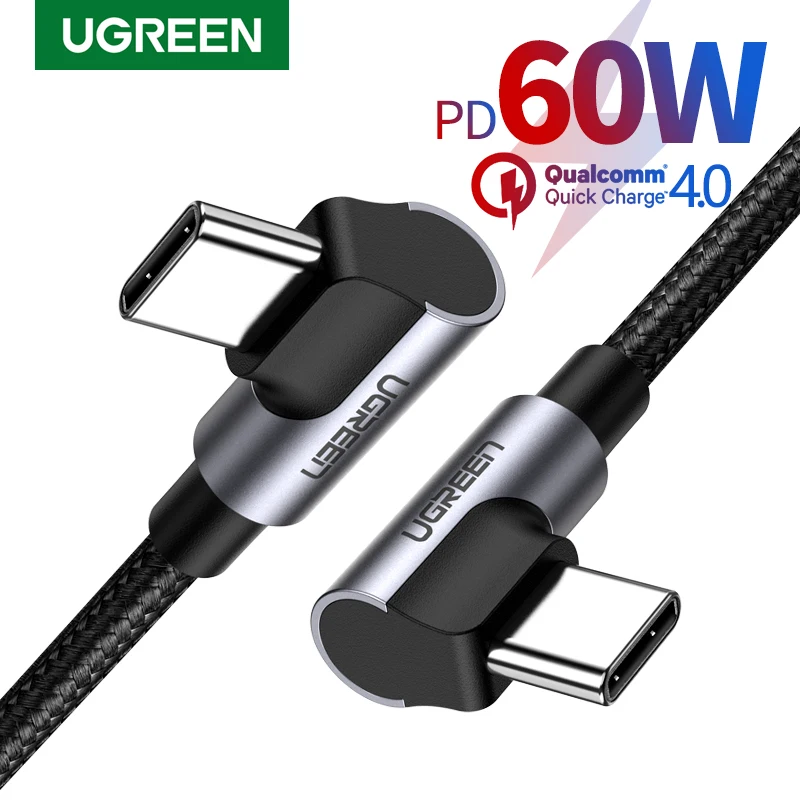 Ugreen 60W PD USB Type C to Type USB C Cable for iPhone 15 14 Samsung 90 Degree QC4.0 Fast Cable for Macbook Pro Data Wire Cord