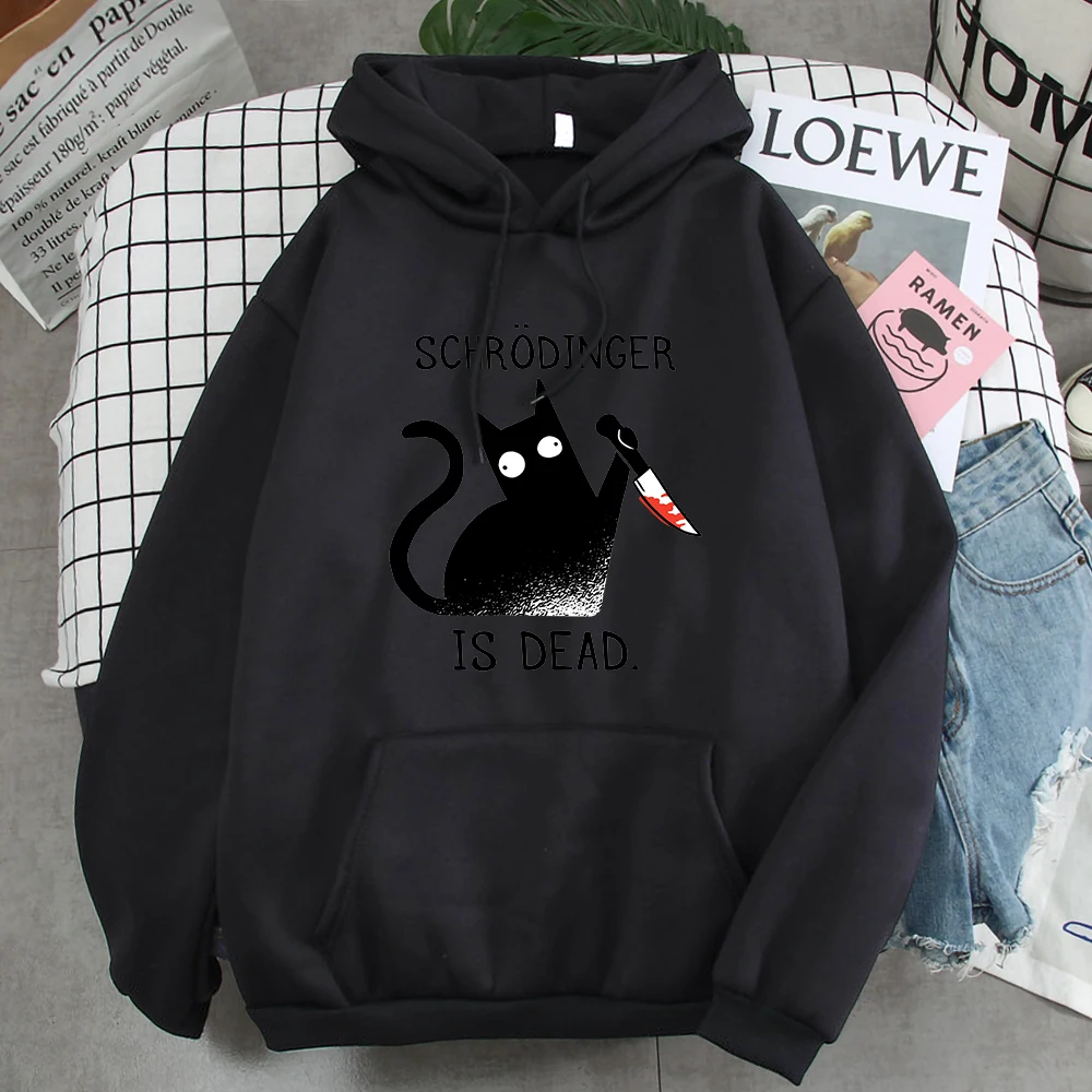 Hoody Schrodinger Is Dead Black Cat Printing Men Hoodies Loose Casual Mens Sweatshirts Famous Brand Street Pullovers For Male