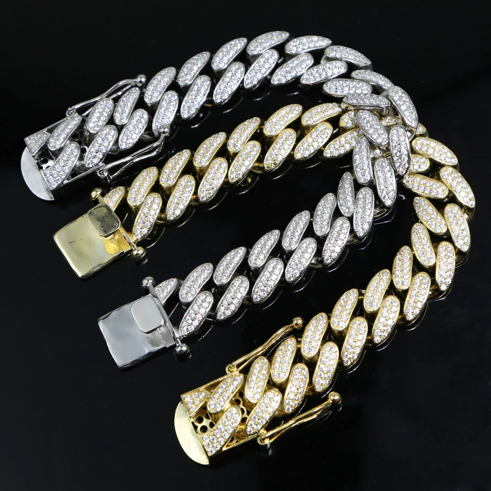 2025 Women Men\'s Chunky Iced Out Bling Hiphop Sparking Pave 5A Cubic Zirconia 18mm Width Miami Cuban Link Chain CZ Bracelet