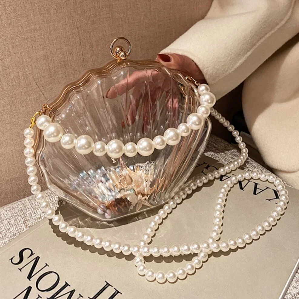 Transparent Acrylic Tote Shell bag 2021 Fashion New High quality PVC Women\'s Designer Handbag Pearl strap Shoulder Messenger Bag