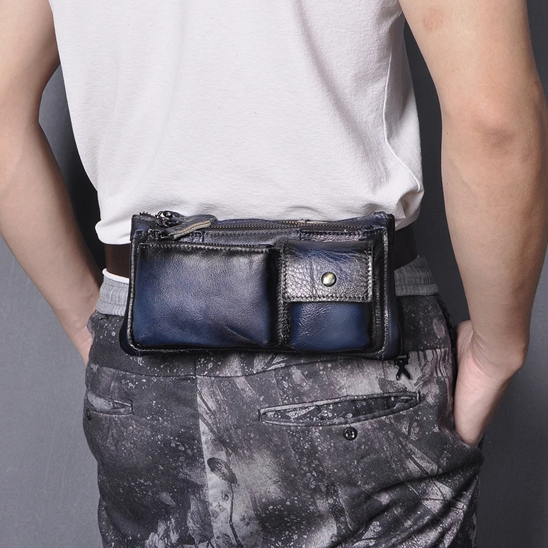 Original Leather men Casual Fashion Travel Waist Belt Bag Chest Pack Sling Bag Design Bum Phone Cigarette Case Pouch Male 811-29