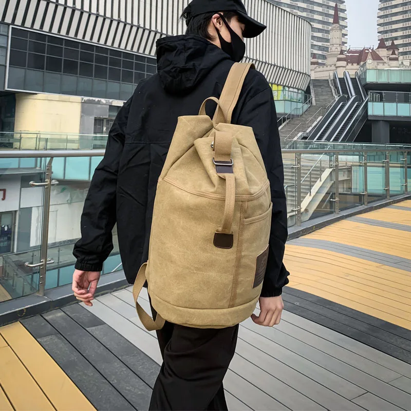 Large Capacity Travel Backpacks Male Mountaineering Canvas Bucket Shoulder Bag Man Travel Duffle Bags Men Rucksack Outdoor X156C