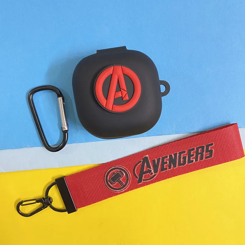 Cover Case Earphone Marvel Kartun untuk Samsung Galaxy Bud Live/Pro Casing Headphone Bluetooth Nirkabel Silikon dengan Tali