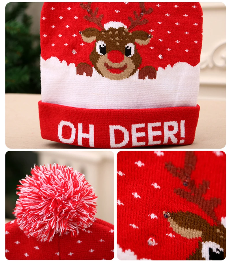 New Style! LED Christmas Hat Beanie Light Up Illuminate Warm Hat 48 Patterns New Year Snowman Sweater Hat Christmas Decorations
