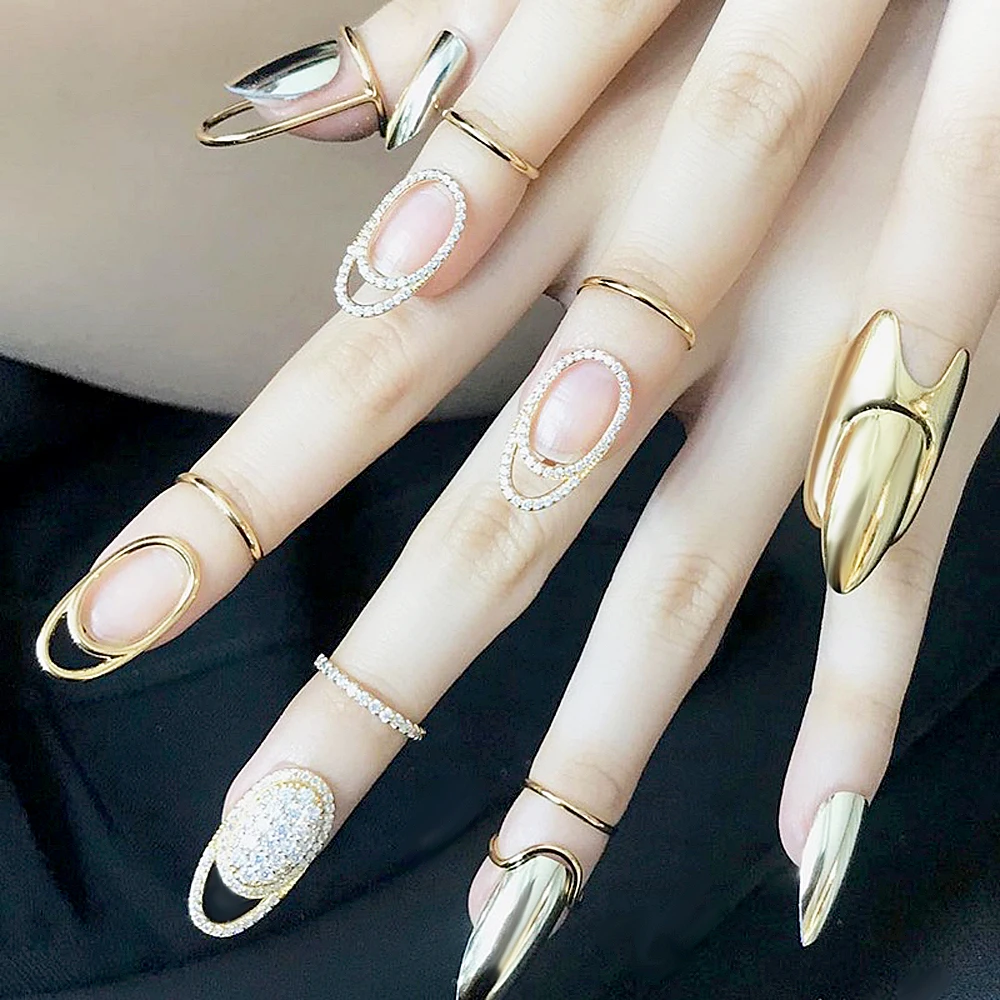 New Gothic Metal Line Thin Nail Rings for Women Daily Fingertip Protective Cover Trendy Ring Jewelry Gift to Girlfriend Manicure