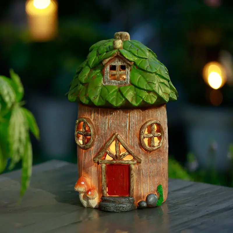 Garden Solar Lights Simulation Mushroom House Resin Ornaments Homestay Balcony Sculpture Crafts Courtyard Park Furnishing Decor