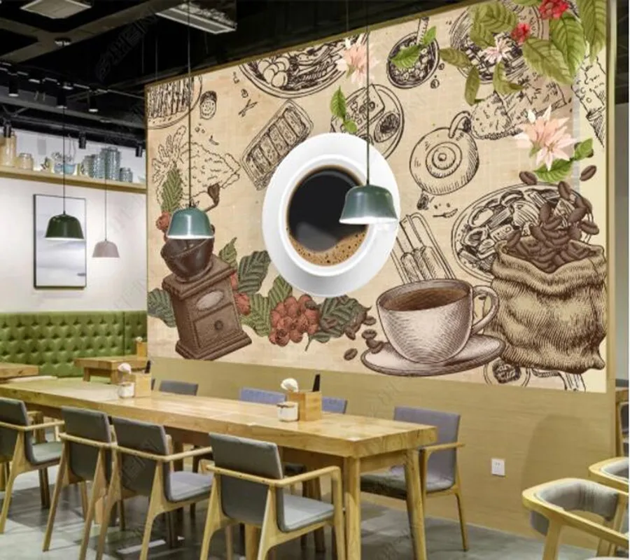 

Papel de parede Dining Gourmet Coffee Shop Blackboard Restaurant Hotel 3d wallpaper,beer house kitchen mural