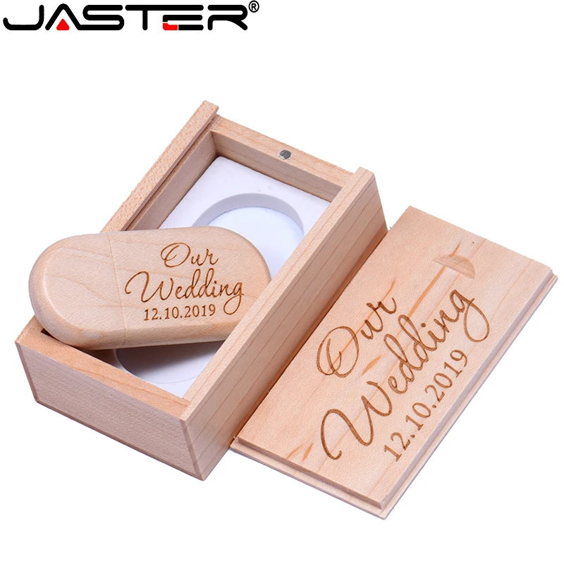 

JASTER walnut wooden U disck + gift box pendrive 64GB USB 2.0 Flash Drives 32GB Memory Stick 16GB 8GB Free Custom Logo Pendrive