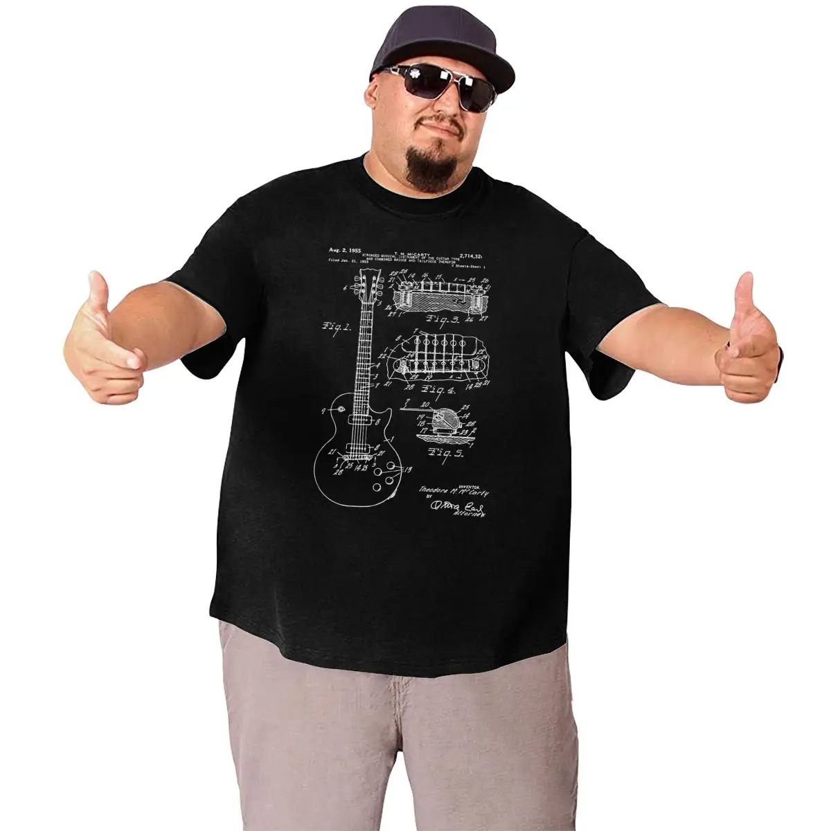 Patent Acoustic Electric Guitar Music T Shirt Men Humorous T-Shirts O Neck Big Tall Tees Short Sleeve Top Plus Size 4XL 5XL 6XL