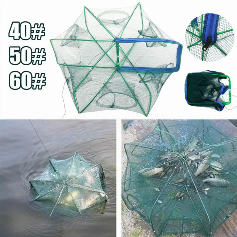 HOT SALE 40/50/60cm Nylon 6 Hole Full Automatic Shrimp Lobster Crab Fishing Net Trap Nylon Fishing Net crab lobster crawfish net