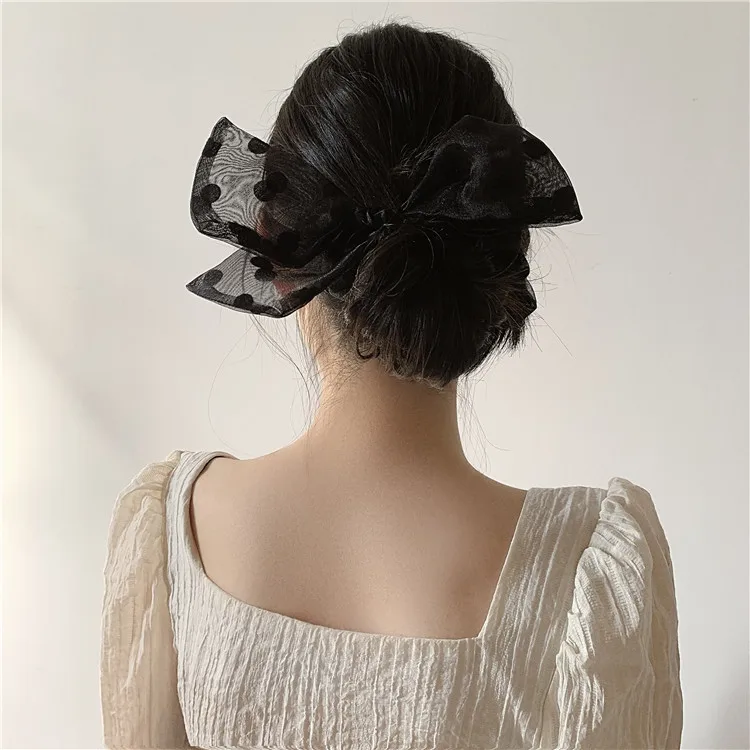 2020 Korean ins explosion models new organza bow polka dot hair rope head rope girl hair ring hair accessories rubber band