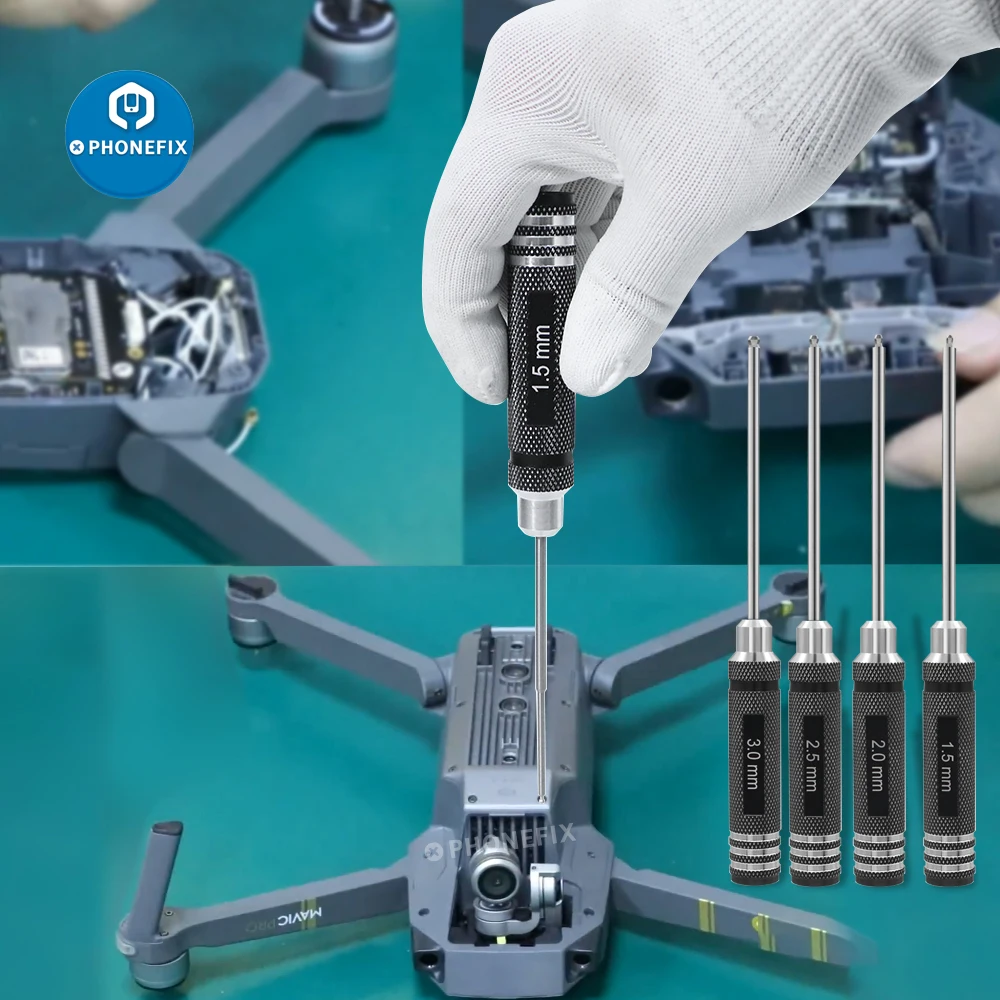 Kit de herramientas de destornillador Hexagonal de 4 piezas, juego de destornilladores hexagonales de 1,5/2/2,5/3mm para helicóptero de control remoto, FPV, Dron de carreras, reparación de modelos de avión