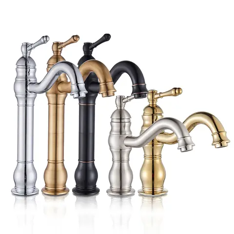 POIQIHY Antique Brass Basin Vessel Sink Faucet Deck Mounted One Hole Cold Hot Water Cold Hot Mixer Tap Bathroom Faucet  1 Hole