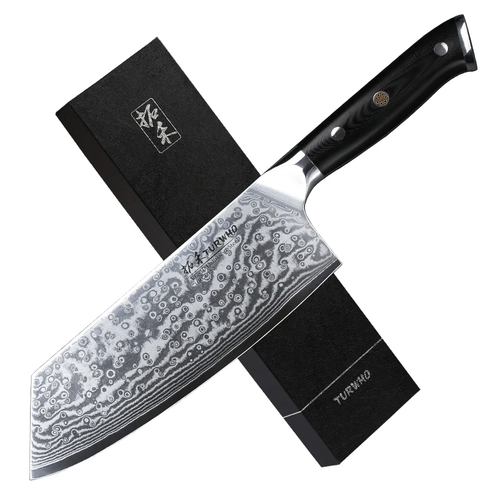 

TURWHO 7.5'' Nakiri Vegetable knife 67 Layers Japanese VG10 Damascus Steel Chef Cleaver Utility kitchen knife with G10-Handle