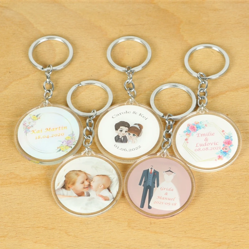 

20pcs Personalized Name Date Keychain Custom Your Logo Print Photos Wedding Favors And Gifts Baby Shower Souvenirs