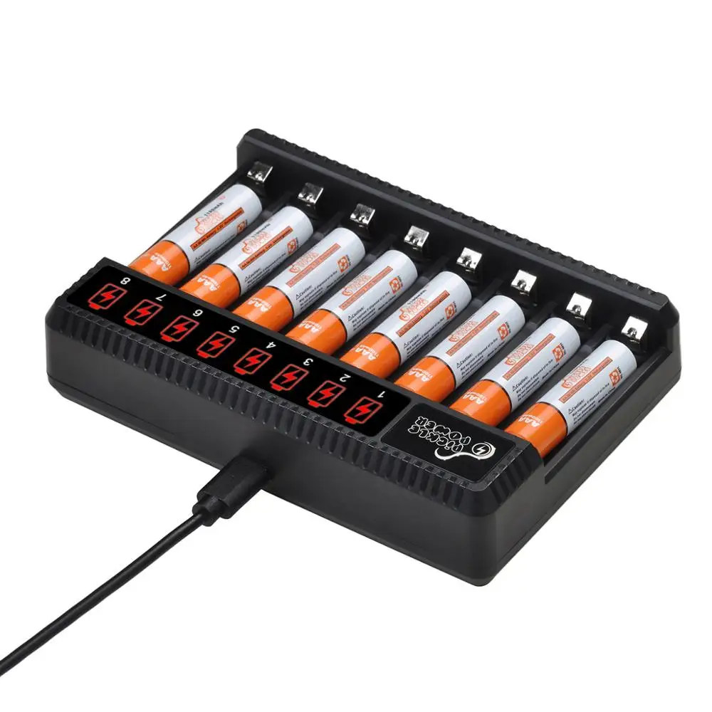 Batteria ricaricabile Pickle Power 1100 mAh AAA ni-mh + caricabatterie a 8 slot per torcia AAA, giocattolo, orologio, lettore MP3