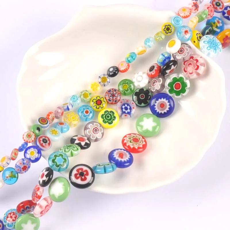 6-12mm Mixed Arc Round Flower Patterns Millefiori Glass Loose Beads lampwork Crafts Beads For Jewelry Making ykl0847