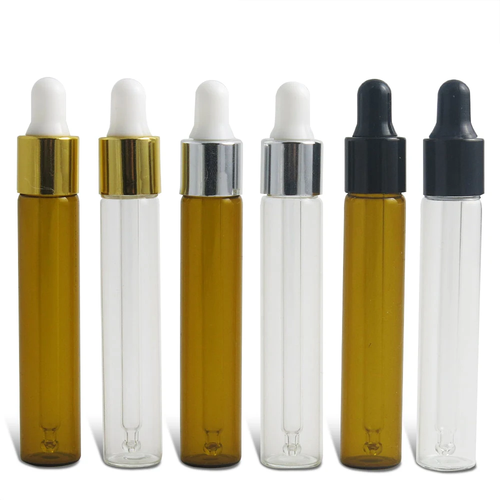 

10cc Refillable Empty Clear Glass Essential Oil Dropper Vial Bottles 1/3oz Mini Small Amber rubber pipette dropper Containers