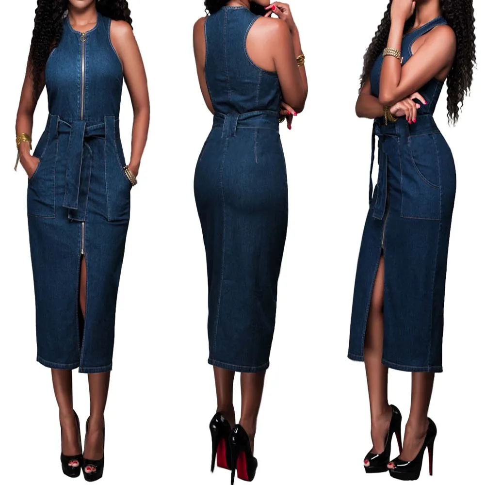 Women Blue Jean Denim Sexy Overalls Dress 2020 Summer Casual Female Solid Sleeveless Plus Size Zip up Clothes платье луна S-2XL