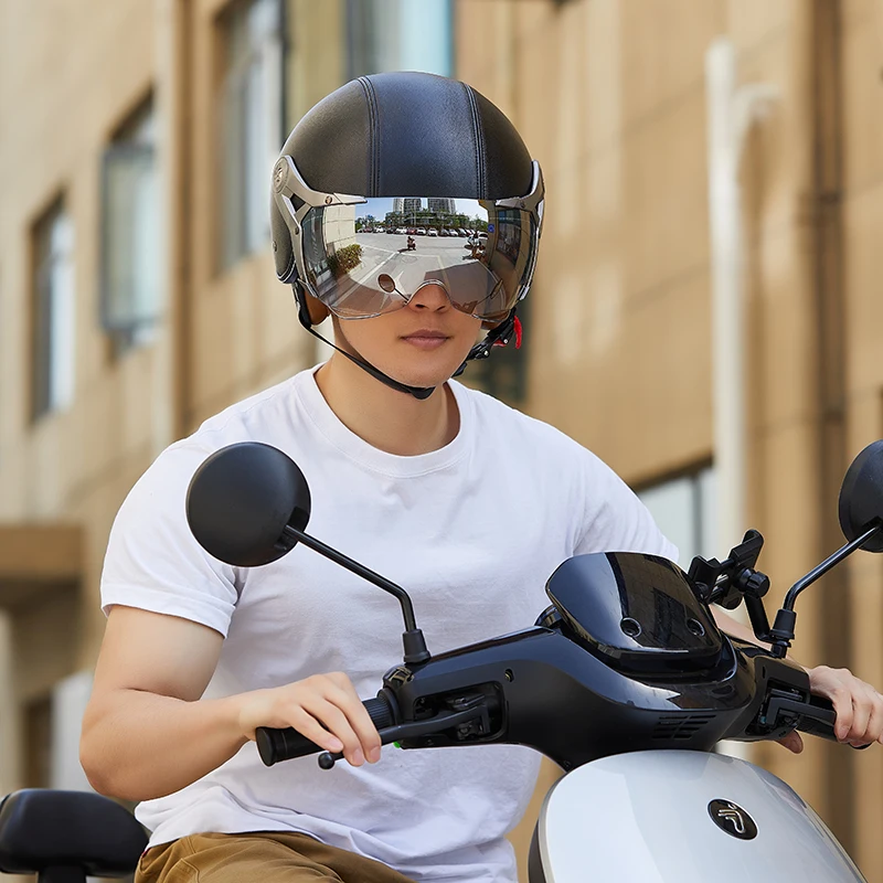 

Электрический мотоциклетный шлем из искусственной кожи, женский шлем с открытым лицом GXT, аксессуары для мотоциклистов, темные линзы, мужской шлем для мотокросса, электронного скутера