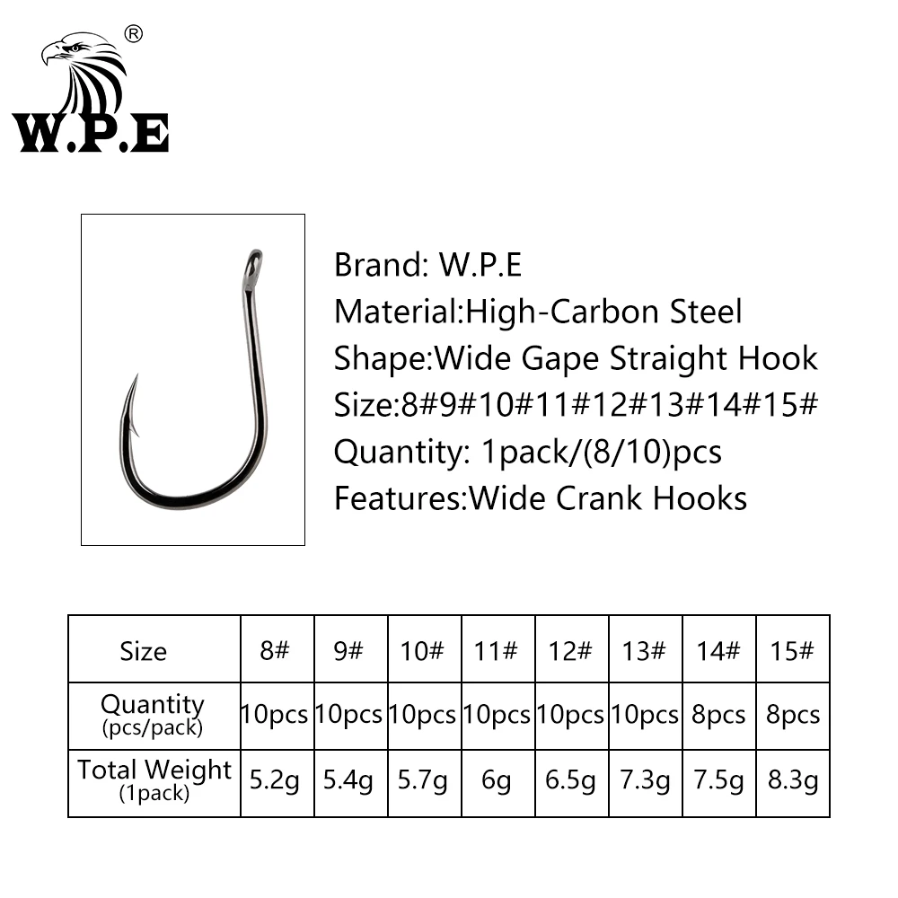 W.P.E BKK Anzuelo de púas para carpa – Acero al carbono, vástago ancho - imagen 5
