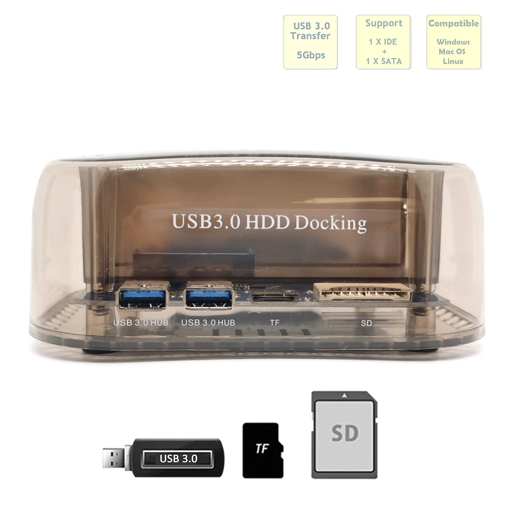 Hard Drive Docking Station All in One High Speed USB 3.0 Double Sata Adapter TFSD Card Reader HDD Duplicator Cloner External Box