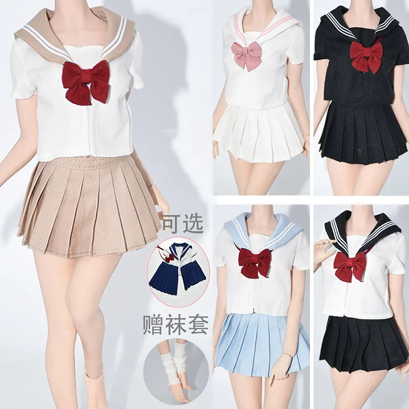 1/6 Female Short Sleeve Top Red Scarf Tie Student  School Uniform Skirt Sailor Suit Set Accessory for 12'' Action Figure